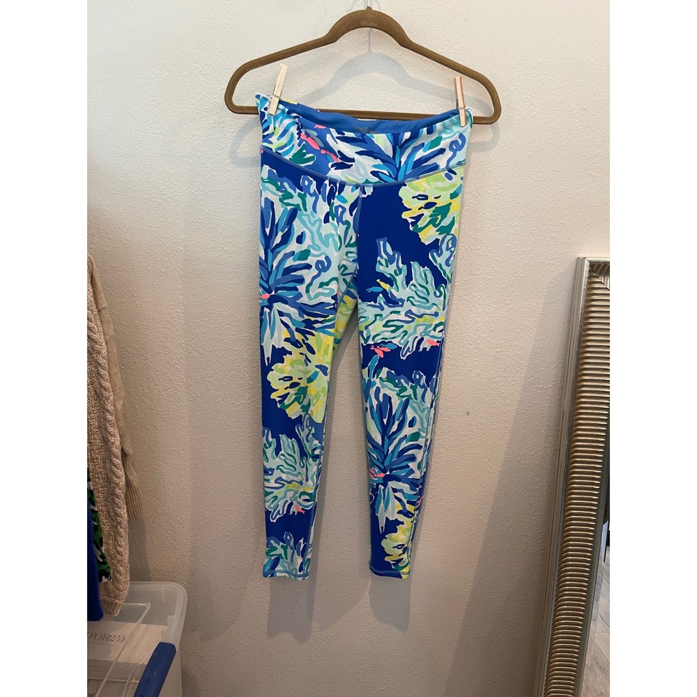 Lilly Pulitzer Luxletic Leggings Womens Medium Blue Tropical Floral Activewear